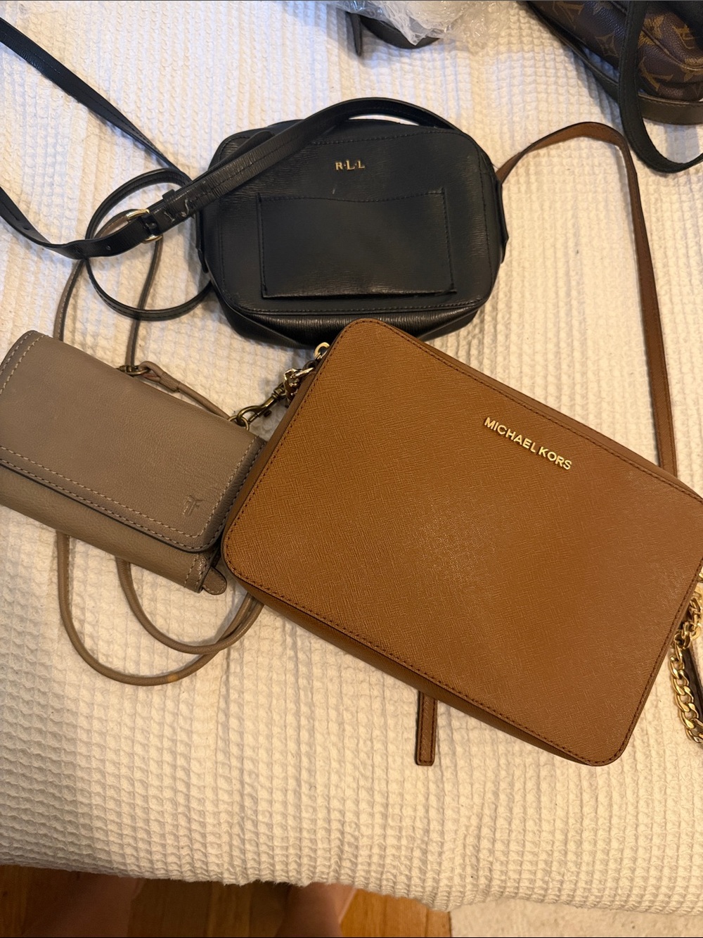 3 bags including, Michael Kors Brown   R.L AND Saffiano .  Bundle 3